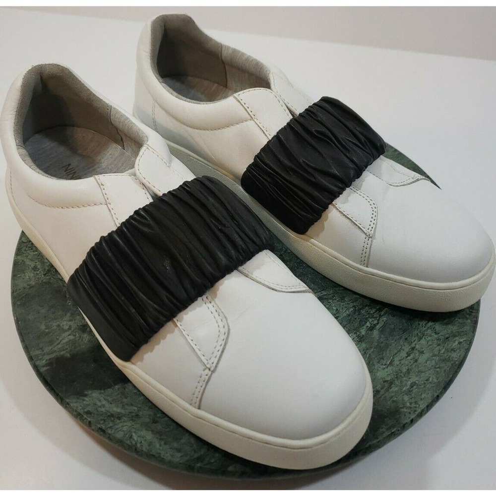 Nine West ~Woman Size 9M~ Pindiviah White/Black Leather Sneakers.